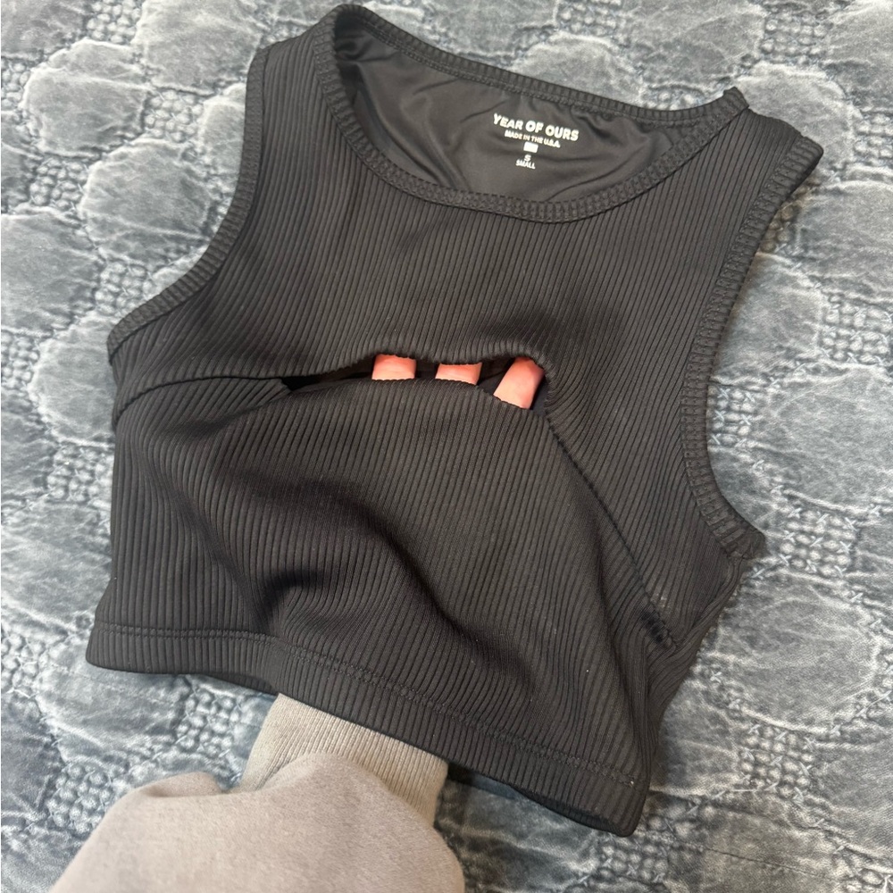 Year of Ours Black Cutout Crop Top sports bra